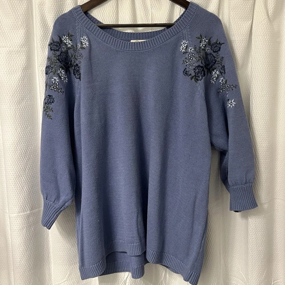 NWOT Pioneer Woman Cornflower Blue Embroidered Sweater CottageCore GrannyCore XL